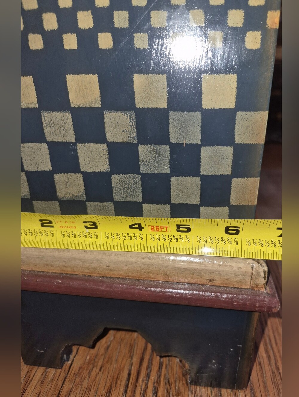 Vintage Country Folk Art Mini Chest–Hand-Painted Checkered & Heart Accent Drawer - Picture 10 of 11